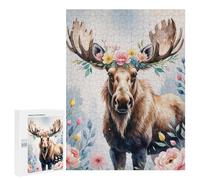 500 PCS Rompecabezas para Adultos Moose with Floral Crown Watercolor Rompecabezas para Adultos Juguete Decoración De Pared Arte De Pared Desafiante De Completar 500 PCS
