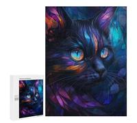 500 PCS Rompecabezas para Adultos Mystical Stained Glass Cat Rompecabezas para Adultos Juegos Divertidos Alivia El Estrés Desafiante De Completar 500 PCS