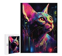 500 PCS Rompecabezas para Adultos Neon Cat Cityscape Rompecabezas para Adultos Juegos De Relajación Regalo De Cumpleaños Cumpleaños Y Navidad 500 PCS