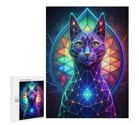 500 PCS Rompecabezas para Adultos Neon Cat Stained Glass Rompecabezas para Adultos Juguetes De Bricolaje Decoración del Hogar Difíciles Y Desafiantes 500 PCS