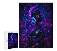 500 PCS Rompecabezas para Adultos Neon Geisha with Floral Background Japan Rompecabezas para Adultos Juguetes De Bricolaje Decoración del Hogar Difíciles Y Desafiantes 500 PCS