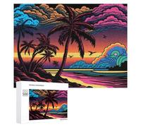500 PCS Rompecabezas para Adultos Neon Sunset Palm Beachscape Rompecabezas para Adultos Juguetes Antiestrés Decoración del Hogar Cumpleaños Y Navidad 500 PCS