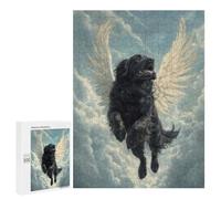 500 PCS Rompecabezas para Adultos Newfoundland Dog with Angel Wings Gentle Giant Memorial Print Black Dog with Wings Rompecabezas para Adultos Juego De Ingenio Pero Divertidos Y Regalos Humorísticos
