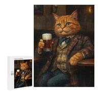 500 PCS Rompecabezas para Adultos Orange Tabby Cat in A Pub Holding A Beer Rompecabezas para Adultos Juego De Ingenio Pero Divertido Y Humorístico Actividades Divertidas En Casa, 500 PCS