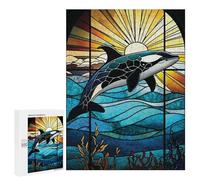 500 PCS Rompecabezas para Adultos Orca Stained Glass Rompecabezas para Adultos Juegos Familiares Regalos para Mujeres Interacción Entre Padres E Hijos 500 PCS
