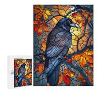 500 PCS Rompecabezas para Adultos Raven in Autumn Stained Glass Rompecabezas para Adultos Juguete Decoración De Pared Decoración del Hogar 500 PCS