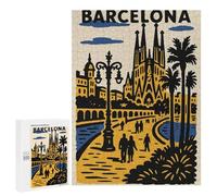 500 PCS Rompecabezas para Adultos Rompecabezas Barcelona Travel Poster Illustration Rompecabezas para Adultos Juegos Relajantes Mejora La Memoria Cumpleaños 500 PCS