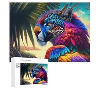 500 PCS Rompecabezas para Adultos Rompecabezas Colorful Amazonian Jaguar with Feathers Rompecabezas Juegos Relajantes Una Obra De Arte Cumpleaños 500 PCS