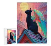500 PCS Rompecabezas para Adultos Rompecabezas Fantasy Cat with Rainbow Wings Rompecabezas para Adultos Juegos Relajantes Mejora La Memoria Cumpleaños 500 PCS