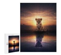500 PCS Rompecabezas para Adultos Rompecabezas Lion Cub Reflection at Sunset Rompecabezas para Adultos Juguetes Antiestrés Juego Difícil Y Desafiante Regalos 500 PCS