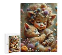 500 PCS Rompecabezas para Adultos Rompecabezas Magical Fantasy Cute Child with Cat in Flowers Rompecabezas para Adultos Juegos Relajantes Mejora La Memoria Cumpleaños 500 PCS