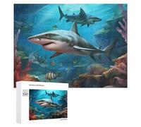 500 PCS Rompecabezas para Adultos Rompecabezas Sharks in Coral Reef Underwater Scene Rompecabezas Juegos Relajantes Una Obra De Arte Cumpleaños 500 PCS