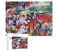 500 PCS Rompecabezas para Adultos Rompecabezas Whimsical Garden Party with Puppies and Kittens Rompecabezas Juegos Relajantes Una Obra De Arte Cumpleaños 500 PCS