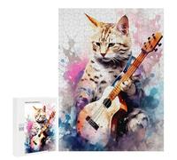 500 PCS Rompecabezas para Adultos Savannah Cat Playing Guita Rompecabezas para Adultos Juego De Ingenio Pero Divertidos Y Regalos Humorísticos para Amigos Y Familiares 500 PCS