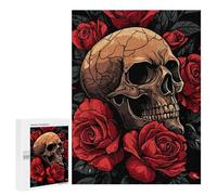 500 PCS Rompecabezas para Adultos Skull and Roses Illustration Rompecabezas para Adultos Juguete Decoración De Pared Arte De Pared Desafiante De Completar 500 PCS