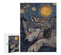 500 PCS Rompecabezas para Adultos Sleeping Wolf Starry Night Art Rompecabezas para Adultos Juguetes De Bricolaje Decoración del Hogar Difíciles Y Desafiantes 500 PCS