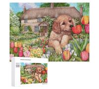 500 PCS Rompecabezas para Adultos Spring Cottage with Puppy Jigsaw Puzzle Rompecabezas Juguetes Antiestrés Regalos para Mujeres Difíciles Y Desafiantes 500 PCS