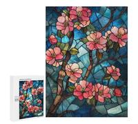 500 PCS Rompecabezas para Adultos Stained Glass Cherry Blossom Rompecabezas para Adultos Juego De Ingenio Pero Divertido Y Humorístico Actividades Divertidas En Casa, 500 PCS