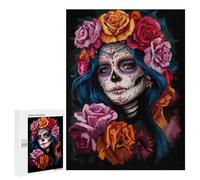 500 PCS Rompecabezas para Adultos Sugar Skull Woman with Flowers Rompecabezas para Adultos Juguete Decoración De Pared Mejora Los Recuerdos Regalos para Amigos Y Familiares 500 PCS