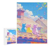 500 PCS Rompecabezas para Adultos Three Cats on A Roof Rompecabezas para Adultos Juego De Ingenio Pero Divertidos Y Regalos Humorísticos para Amigos Y Familiares 500 PCS