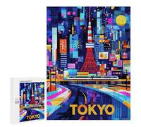 500 PCS Rompecabezas para Adultos Tokyo Neon Glow - Colorful Geometric Cityscape Rompecabezas para Adultos Juguete Decoración De Pared Decoración del Hogar 500 PCS