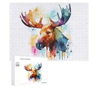 500 PCS Rompecabezas para Adultos Watercolor Moose Painting Rompecabezas para Adultos Juego Práctico Corte De Precisión Interacción Entre Padres E Hijos 500 PCS