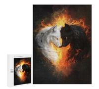 500 PCS Rompecabezas para Adultos White and Black Wolves in Flames Rompecabezas para Adultos Juegos Familiares Regalos para Mujeres 500 PCS