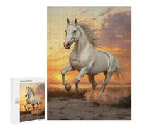 500 PCS Rompecabezas para Adultos White Horse Running at Sunset Rompecabezas para Adultos Juego De Ingenio Pero Divertidos Y Regalos Humorísticos para Amigos Y Familiares 500 PCS