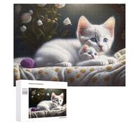 500 PCS Rompecabezas para Adultos White Kittens with Purple Ball Rompecabezas para Adultos Juguetes Antiestrés Decoración del Hogar Cumpleaños Y Navidad 500 PCS