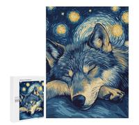 500 PCS Rompecabezas para Adultos Wolf in Starry Night Rompecabezas para Adultos Juego De Ingenio Pero Divertidos Y Regalos Humorísticos para Amigos Y Familiares 500 PCS