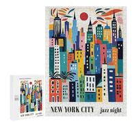 500 PCS Rompecabezas para Adultos Y Adolescentes Colorful New York City Jazz Night Rompecabezas para Adultos Juegos De Relajación Desafío Difícil Interacción Entre Padres E Hijos 500 PCS