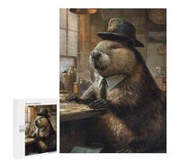 500 PCS Rompecabezas para Adultos Y Adolescentes Funny Dressed Beaver Hat Rompecabezas para Adultos Juegos De Relajación Desafío Difícil Interacción Entre Padres E Hijos 500 PCS