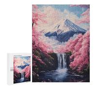 500 PCS Rompecabezas para Adultos Y Adolescentes Mountain Fuji Waterfall Sakura Rompecabezas para Adultos Juego Familiar Desafío Difícil 500 PCS