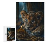 500 PCS Rompecabezas para Adultos Y Adolescentes Royal Lion Cub with Crown Rompecabezas para Adultos Juegos De Relajación Desafío Difícil Interacción Entre Padres E Hijos 500 PCS