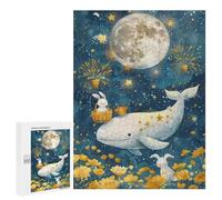 500 PCS Rompecabezas Whale and Bunny Night Sky Rompecabezas para Adultos Alivia El Estrés Interacción Entre Padres E Hijos Cumpleaños Y Navidad 500 PCS