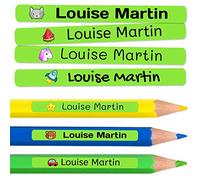 500 Pegatinas personalizadas para la escuela y la guardería. Etiquetas adhesivas de vinilo impermeables de colores para marcar lápices y bolígrafos. Dimensiones 46 x 6 mm
