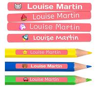 500 Pegatinas personalizadas para la escuela y la guardería. Etiquetas adhesivas de vinilo impermeables de colores para marcar lápices y bolígrafos. Dimensiones 46 x 6 mm