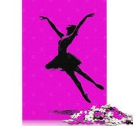 500 pezzi Silhouette di Ballerina - Danza Elegante su Poster Rosa per adulti Puzzle difficili Puzzle in Legno per adulti (52x38 cm)