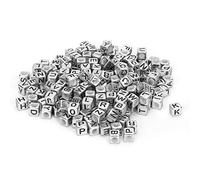 500 Piezas 6mm Cuadrado Acrílico Alfabeto Letra Cuentas A A Z Patrón Cuentas para Joyería Hacer Pulseras Collares Llaveros (Plata)