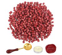 500 Piezas Cuentas De Sello De Cera, Cera para Sellos De Lacre Roja, Perlas De Cera para Sellar con Cuchara De Fusión, Velas, Juego De Sellos De Cera Octagon para Tarjetas, Sobres