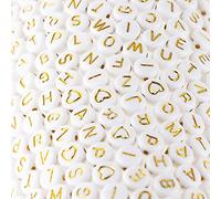 500 piezas de cuentas acrílicas con letras del alfabeto dorado sobre blanco, pulseras con nombre para hacer joyas (goldonwhite) (goldonwhite)