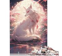 500 piezas de rompecabezas de zorro bajo la luna de madera rompecabezas educativo juguetes juegos familiares regalos de Navidad y cumpleaños 500 piezas (52 x 38 cm)