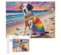 500 piezas de sierras de calar para adolescentes, arco iris dálmata en la playa, rompecabezas para adultos, juguete de decoración de pared, corte de precisión, gran regalo para juegos, 500 piezas