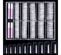 500 Piezas Kit de Uñas Postizas Acrilico Tips Uñas de Falsas Artificiales Puntas de Uñas Francesas con 4 Piezas Pegamento de Uñas para Uñas de Gel Diseño de Uñas, Transparente
