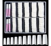 500 Piezas Kit de Uñas Postizas Acrilico Tips Uñas de Falsas Artificiales Puntas de Uñas Francesas con 4 Piezas Pegamento de Uñas para Uñas de Gel Diseño de Uñas, Natural
