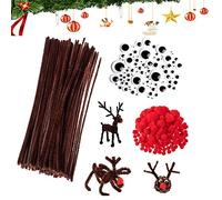 500 Piezas Limpiapipas Marron Set, 100 Tallos de Chenilla,200 Ojos Autoadhesivos, 200 Pompones Rojos,Limpiapipas Manualidades, Aptos Para Bricolaje Navideño Hecho A Mano