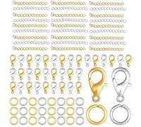 500 Piezas Pulseras Mosquetón Anillo de Cierre con Kit, 200 Cierres de Garra de Langosta 200 Anillas Abiertas para Bisutería 100 Cadena para Hacer Cierres para Llaveros Pulseras Collares(oro, plata)