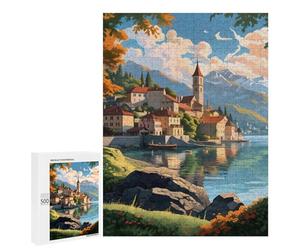 500 piezas puzzles para adultos Village by The Lake Puzzles para adultos Juego Familiar Compilación de patrones interacción entre padres e hijos, 500 piezas