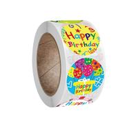 500 piezas/rollo Pegatinas feliz cumpleaños, Rollo de pegatinas redonda, para decoración de sobres de regalo, regalo de bricolaje