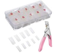 500 Piezas Uñas Postizas Francesa, 10 Tamaños Tips Ovales de Natural Translúcido Francé, Uña Falsa Artificial de Acrílico Puntas con Caja & Cortauñas para Mujeres Niñas